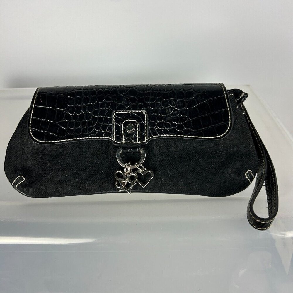 Tommy Hilfiger Wristlet Purse Clutch Black Alligator Embossed Leather Charms